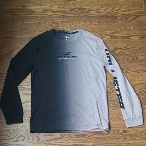 Hollister Men's Two-Tone Black and Gray Long Sleeve Tee